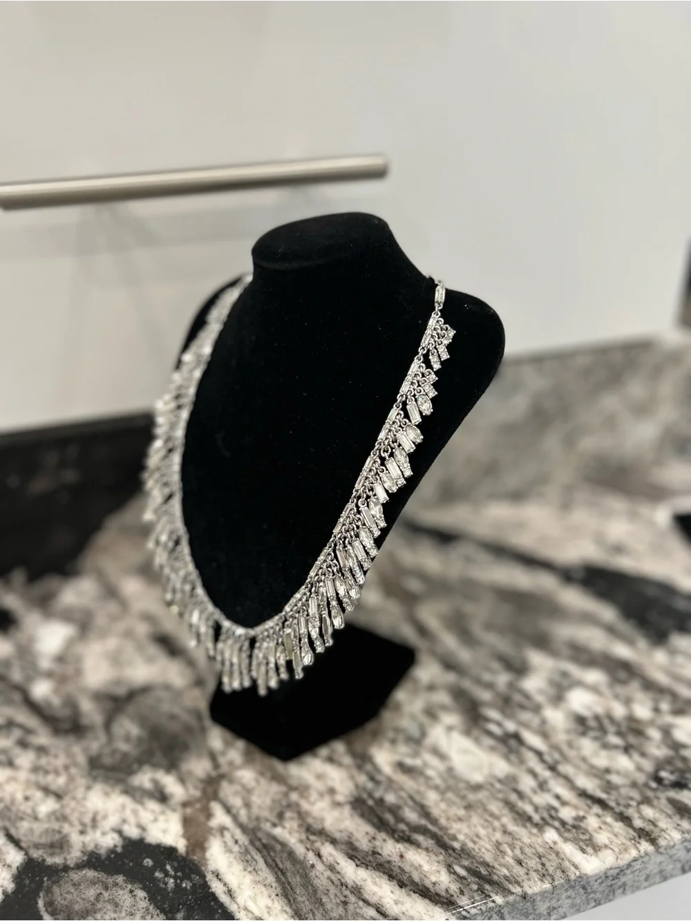 Talbots Silver Tone Crystal Fringe Statement Necklace - Women Jewelry